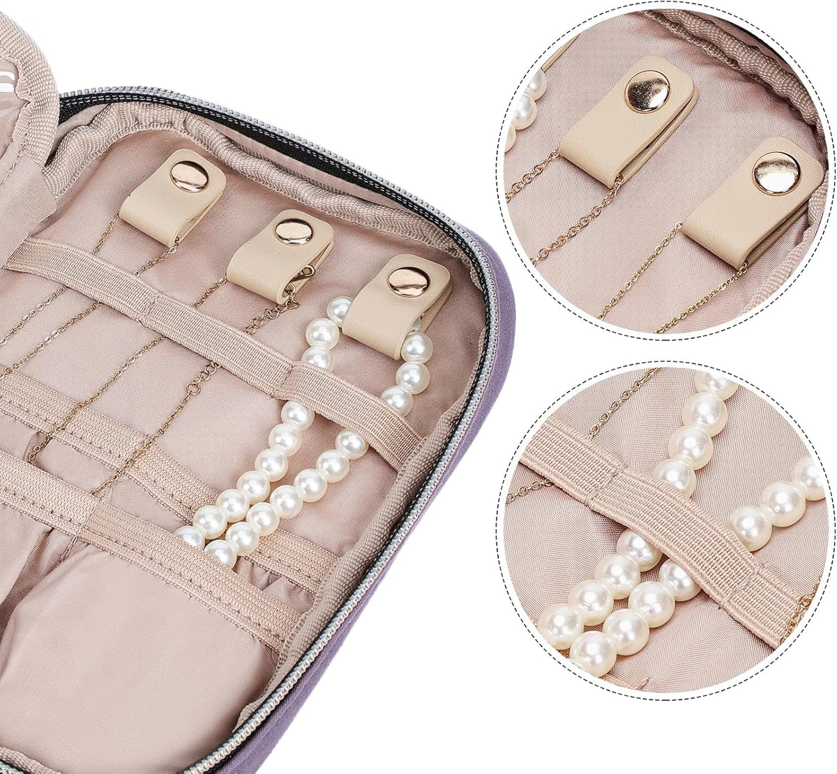 Travel Jewelry Case Organizer, Compact Jewelry Storage Bag for Necklaces, Earrings, Rings, Bracelets and Watch, Portable Jewelry Holder for Trip, Vacation, Daily Use, Pink
