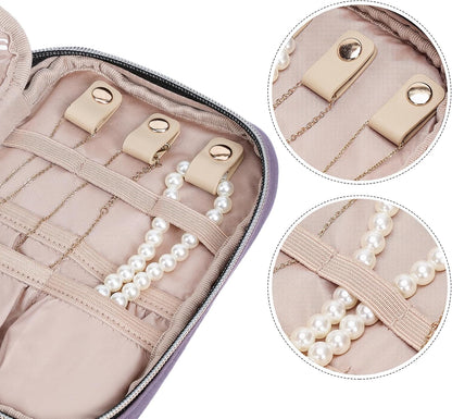 Travel Jewelry Case Organizer, Compact Jewelry Storage Bag for Necklaces, Earrings, Rings, Bracelets and Watch, Portable Jewelry Holder for Trip, Vacation, Daily Use, Pink