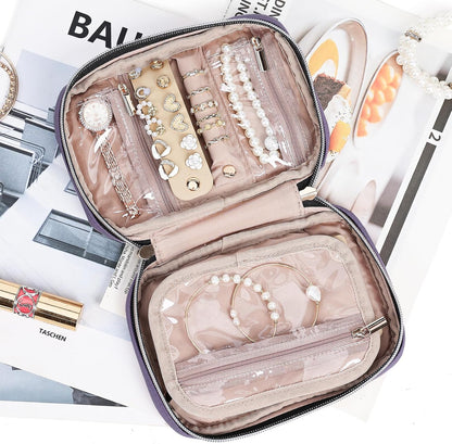 Travel Jewelry Case Organizer, Compact Jewelry Storage Bag for Necklaces, Earrings, Rings, Bracelets and Watch, Portable Jewelry Holder for Trip, Vacation, Daily Use, Pink
