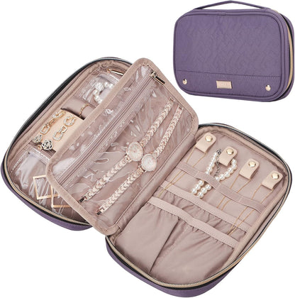 Travel Jewelry Case Organizer, Compact Jewelry Storage Bag for Necklaces, Earrings, Rings, Bracelets and Watch, Portable Jewelry Holder for Trip, Vacation, Daily Use, Pink