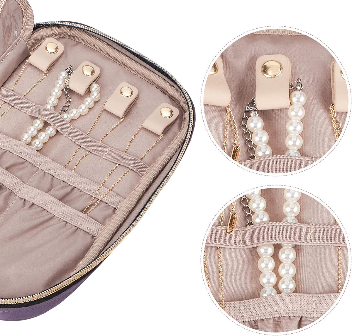 Travel Jewelry Case Organizer, Compact Jewelry Storage Bag for Necklaces, Earrings, Rings, Bracelets and Watch, Portable Jewelry Holder for Trip, Vacation, Daily Use, Pink
