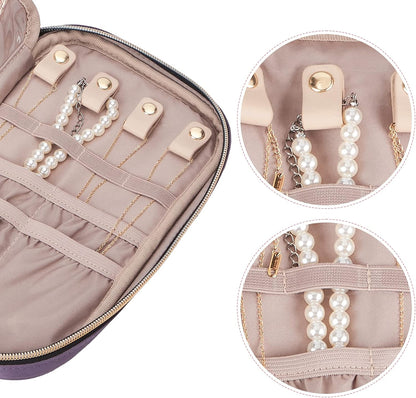 Travel Jewelry Case Organizer, Compact Jewelry Storage Bag for Necklaces, Earrings, Rings, Bracelets and Watch, Portable Jewelry Holder for Trip, Vacation, Daily Use, Pink