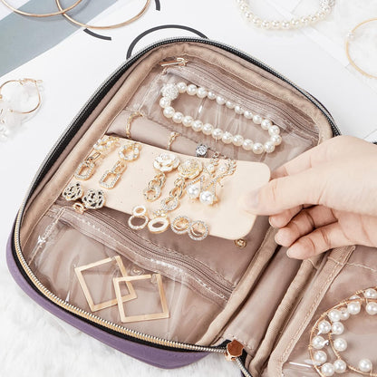 Travel Jewelry Case Organizer, Compact Jewelry Storage Bag for Necklaces, Earrings, Rings, Bracelets and Watch, Portable Jewelry Holder for Trip, Vacation, Daily Use, Pink