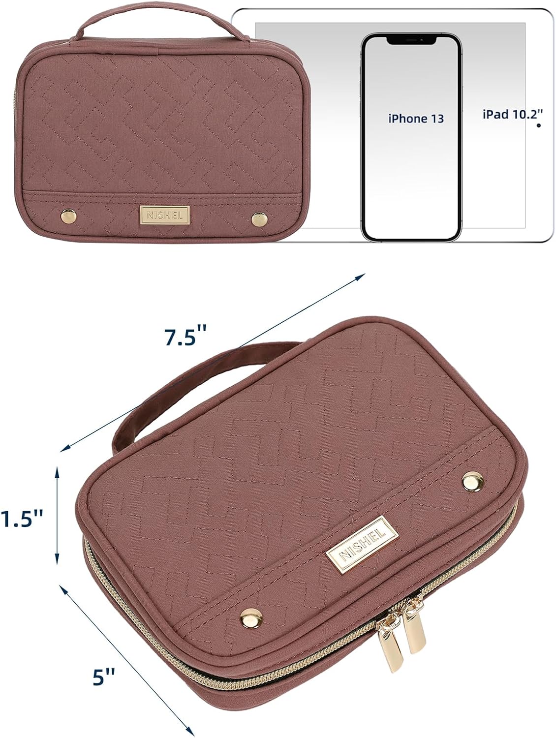 Travel Jewelry Case Organizer, Compact Jewelry Storage Bag for Necklaces, Earrings, Rings, Bracelets and Watch, Portable Jewelry Holder for Trip, Vacation, Daily Use, Pink