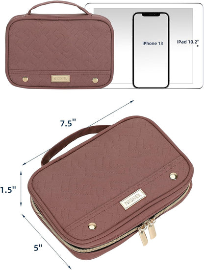 Travel Jewelry Case Organizer, Compact Jewelry Storage Bag for Necklaces, Earrings, Rings, Bracelets and Watch, Portable Jewelry Holder for Trip, Vacation, Daily Use, Pink