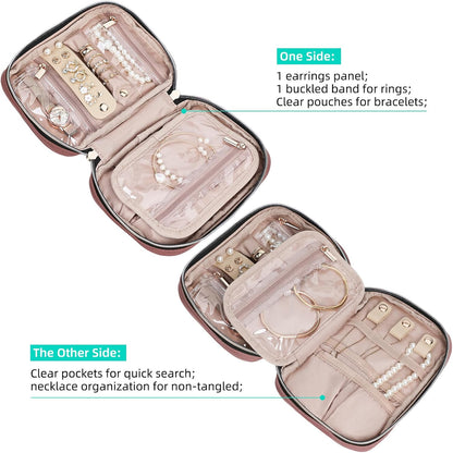 Travel Jewelry Case Organizer, Compact Jewelry Storage Bag for Necklaces, Earrings, Rings, Bracelets and Watch, Portable Jewelry Holder for Trip, Vacation, Daily Use, Pink