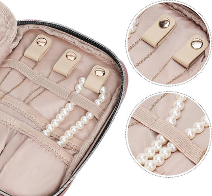 Travel Jewelry Case Organizer, Compact Jewelry Storage Bag for Necklaces, Earrings, Rings, Bracelets and Watch, Portable Jewelry Holder for Trip, Vacation, Daily Use, Pink