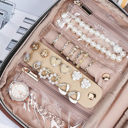 Travel Jewelry Case Organizer, Compact Jewelry Storage Bag for Necklaces, Earrings, Rings, Bracelets and Watch, Portable Jewelry Holder for Trip, Vacation, Daily Use, Pink
