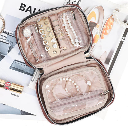 Travel Jewelry Case Organizer, Compact Jewelry Storage Bag for Necklaces, Earrings, Rings, Bracelets and Watch, Portable Jewelry Holder for Trip, Vacation, Daily Use, Pink