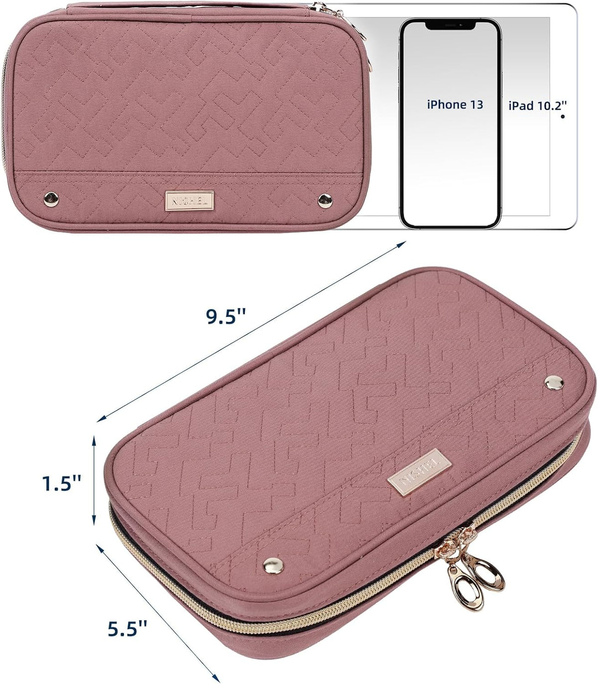 Travel Jewelry Case Organizer, Compact Jewelry Storage Bag for Necklaces, Earrings, Rings, Bracelets and Watch, Portable Jewelry Holder for Trip, Vacation, Daily Use, Pink