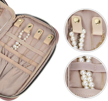 Travel Jewelry Case Organizer, Compact Jewelry Storage Bag for Necklaces, Earrings, Rings, Bracelets and Watch, Portable Jewelry Holder for Trip, Vacation, Daily Use, Pink