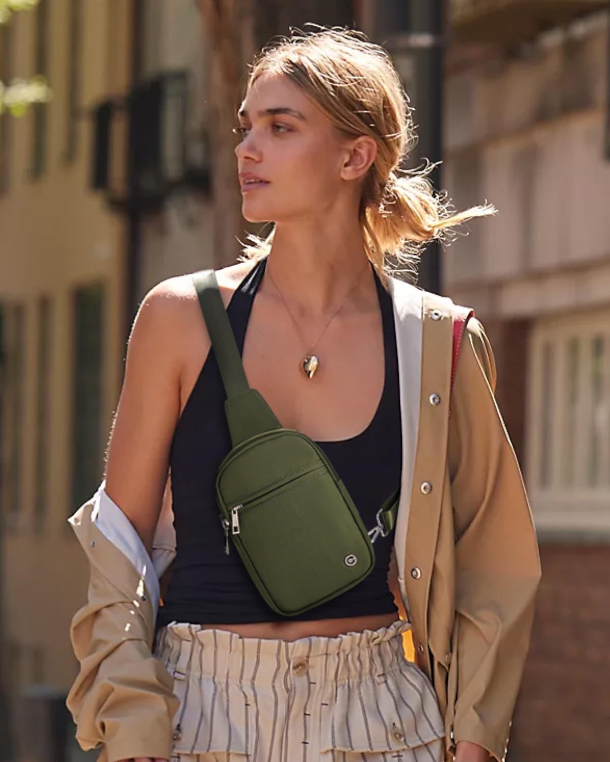 Small Sling Bag for Women and Men, Crossbody Bags Trendy Fanny Packs Chest Bag with Extended Strap