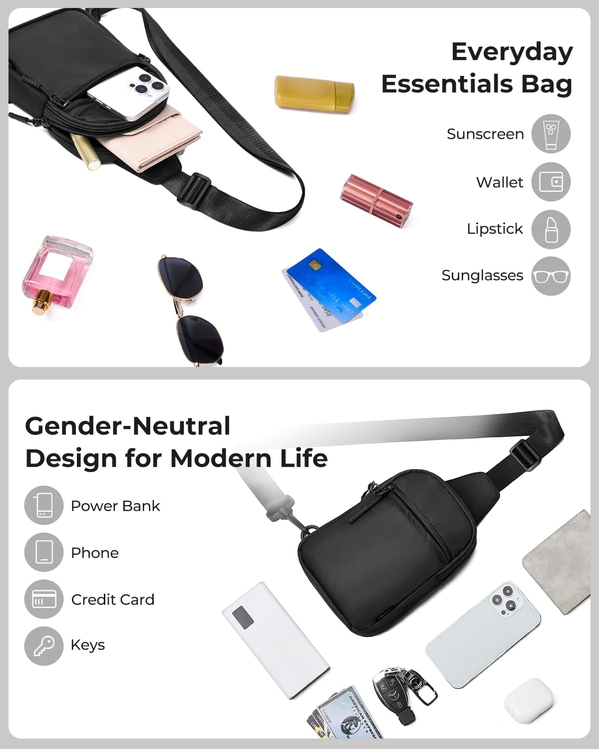 Small Sling Bag for Women and Men, Crossbody Bags Trendy Fanny Packs Chest Bag with Extended Strap