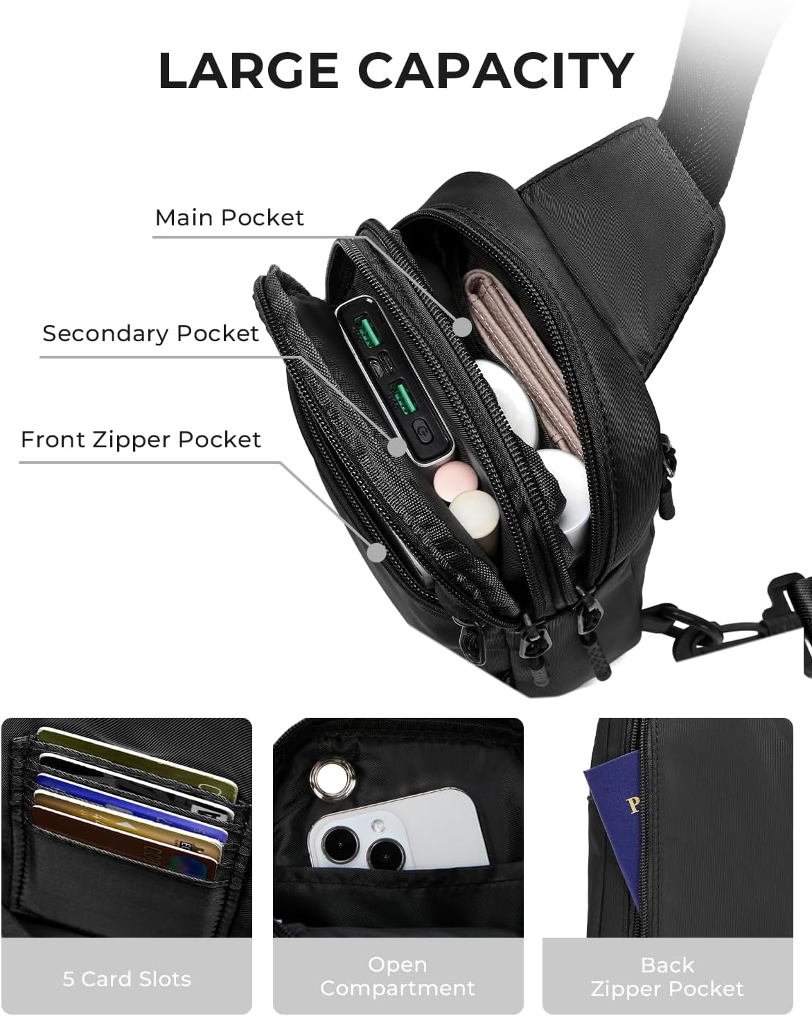 Small Sling Bag for Women and Men, Crossbody Bags Trendy Fanny Packs Chest Bag with Extended Strap