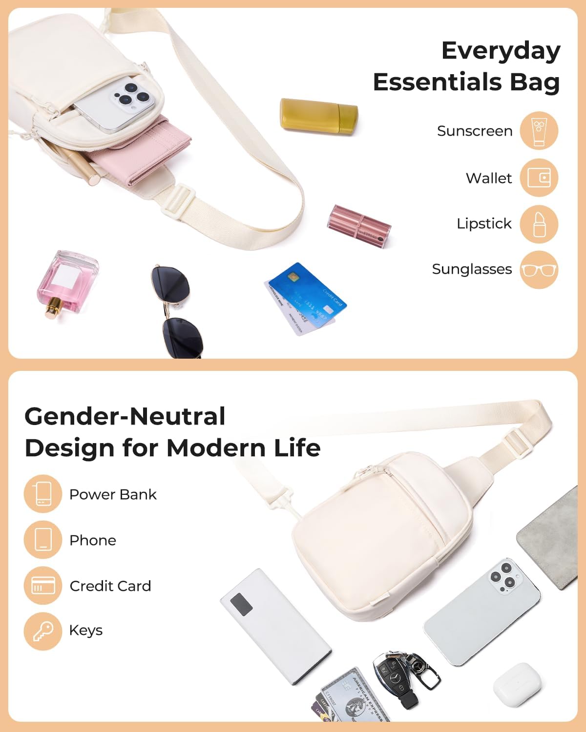 Small Sling Bag for Women and Men, Crossbody Bags Trendy Fanny Packs Chest Bag with Extended Strap