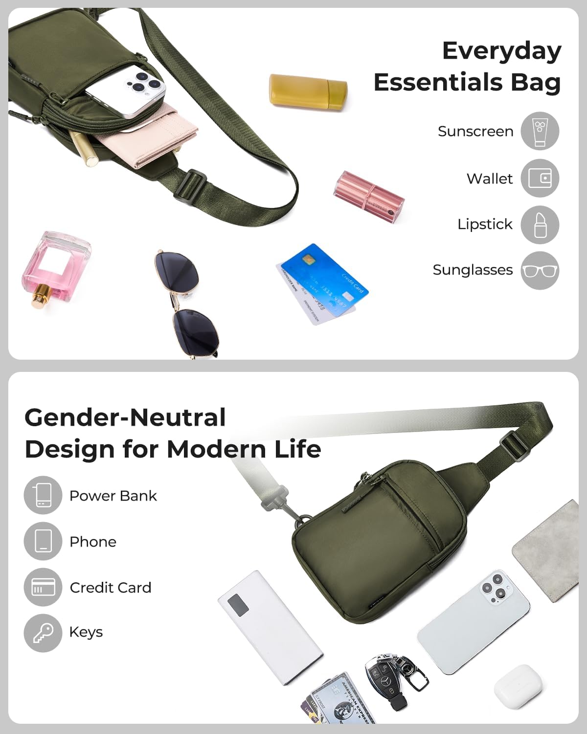 Small Sling Bag for Women and Men, Crossbody Bags Trendy Fanny Packs Chest Bag with Extended Strap