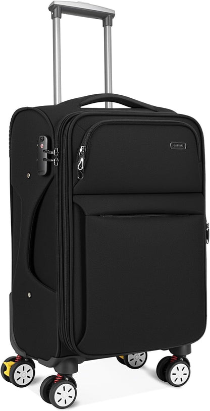 Softside Expandable Carry on Luggage with Spinner Wheels, Lightweight Fabric Suitcase with TSA Lock, Smooth Rolling Travel Luggage for Business and Vacation, 21 Inch