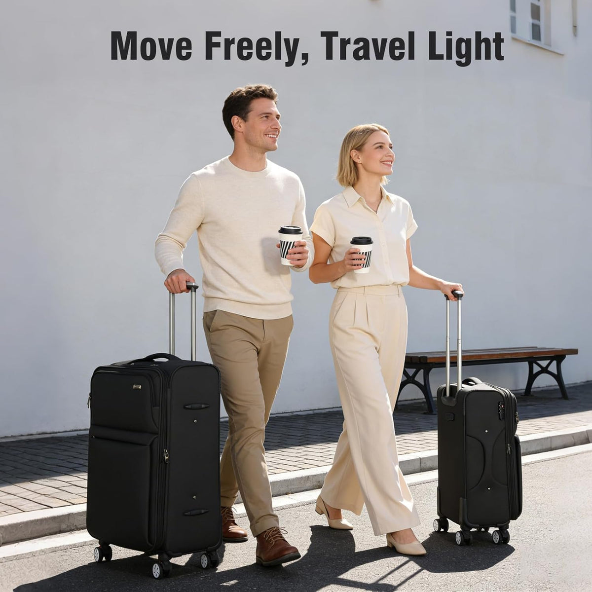 Softside Expandable Carry on Luggage with Spinner Wheels, Lightweight Fabric Suitcase with TSA Lock, Smooth Rolling Travel Luggage for Business and Vacation, 21 Inch