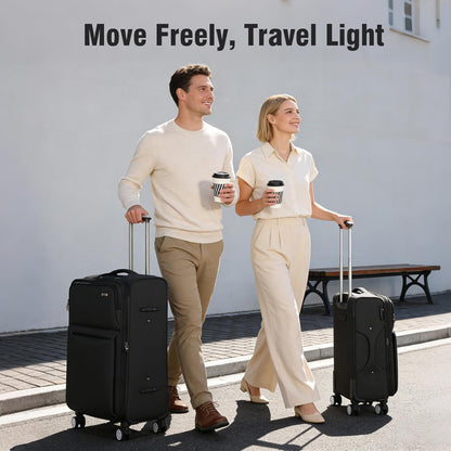 Softside Expandable Carry on Luggage with Spinner Wheels, Lightweight Fabric Suitcase with TSA Lock, Smooth Rolling Travel Luggage for Business and Vacation, 21 Inch