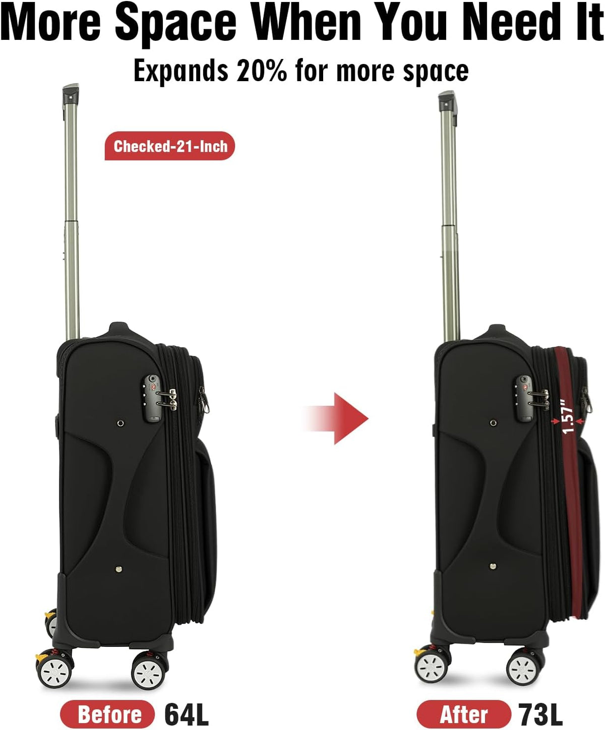 Softside Expandable Carry on Luggage with Spinner Wheels, Lightweight Fabric Suitcase with TSA Lock, Smooth Rolling Travel Luggage for Business and Vacation, 21 Inch