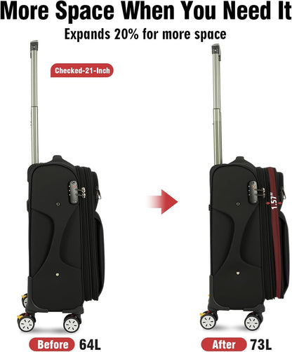 Softside Expandable Carry on Luggage with Spinner Wheels, Lightweight Fabric Suitcase with TSA Lock, Smooth Rolling Travel Luggage for Business and Vacation, 21 Inch