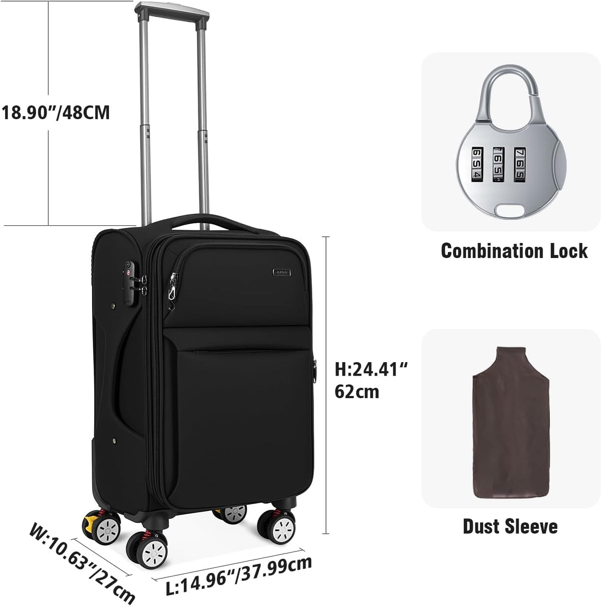 Softside Expandable Carry on Luggage with Spinner Wheels, Lightweight Fabric Suitcase with TSA Lock, Smooth Rolling Travel Luggage for Business and Vacation, 21 Inch