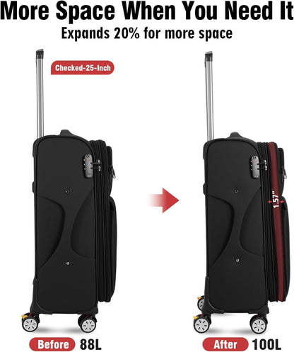 Softside Expandable Carry on Luggage with Spinner Wheels, Lightweight Fabric Suitcase with TSA Lock, Smooth Rolling Travel Luggage for Business and Vacation, 21 Inch