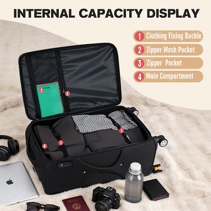 Softside Expandable Carry on Luggage with Spinner Wheels, Lightweight Fabric Suitcase with TSA Lock, Smooth Rolling Travel Luggage for Business and Vacation, 21 Inch