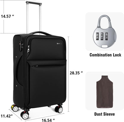 Softside Expandable Carry on Luggage with Spinner Wheels, Lightweight Fabric Suitcase with TSA Lock, Smooth Rolling Travel Luggage for Business and Vacation, 21 Inch