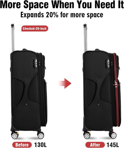 Softside Expandable Carry on Luggage with Spinner Wheels, Lightweight Fabric Suitcase with TSA Lock, Smooth Rolling Travel Luggage for Business and Vacation, 21 Inch