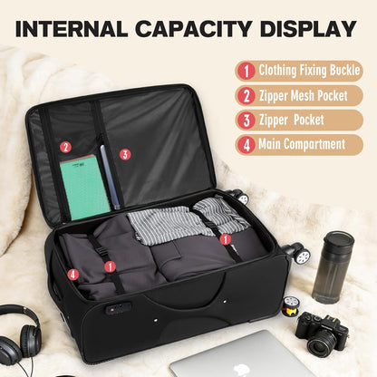 Softside Expandable Carry on Luggage with Spinner Wheels, Lightweight Fabric Suitcase with TSA Lock, Smooth Rolling Travel Luggage for Business and Vacation, 21 Inch