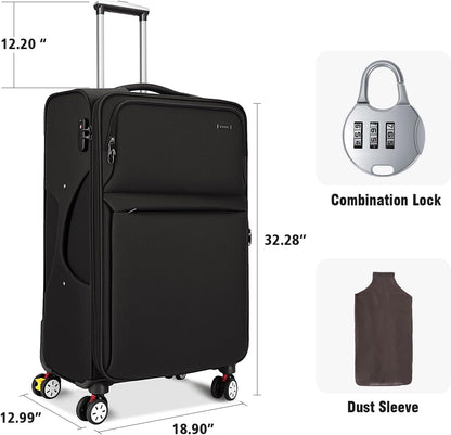 Softside Expandable Carry on Luggage with Spinner Wheels, Lightweight Fabric Suitcase with TSA Lock, Smooth Rolling Travel Luggage for Business and Vacation, 21 Inch