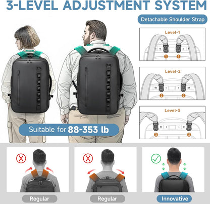 Travel Rolling Backpack,3 in 1 Carry on Backpack Flight Approved,Waterproof Personal Item Bag with Detachable Backpack,Extra Luggage Backpack 50L for Work Teacher College,Black