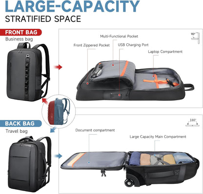 Travel Rolling Backpack,3 in 1 Carry on Backpack Flight Approved,Waterproof Personal Item Bag with Detachable Backpack,Extra Luggage Backpack 50L for Work Teacher College,Black
