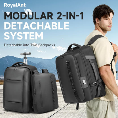 Travel Rolling Backpack,3 in 1 Carry on Backpack Flight Approved,Waterproof Personal Item Bag with Detachable Backpack,Extra Luggage Backpack 50L for Work Teacher College,Black