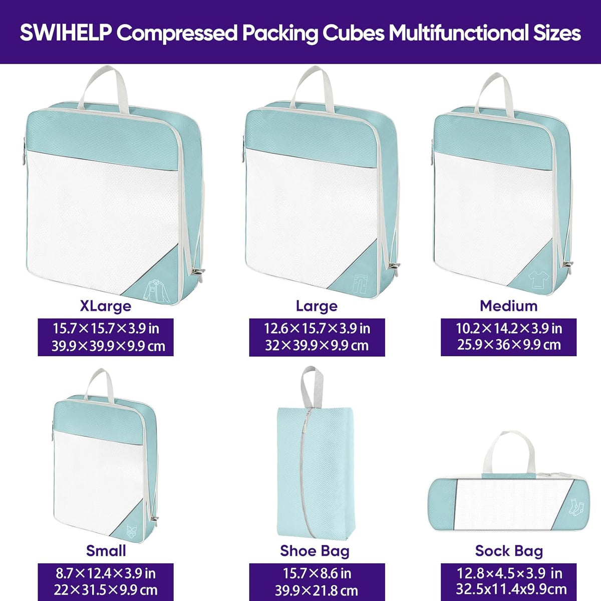 Compression Packing Cubes for Suitcases 6 Set Travel Luggage Organizer Packing For Storage Clothes Shoes