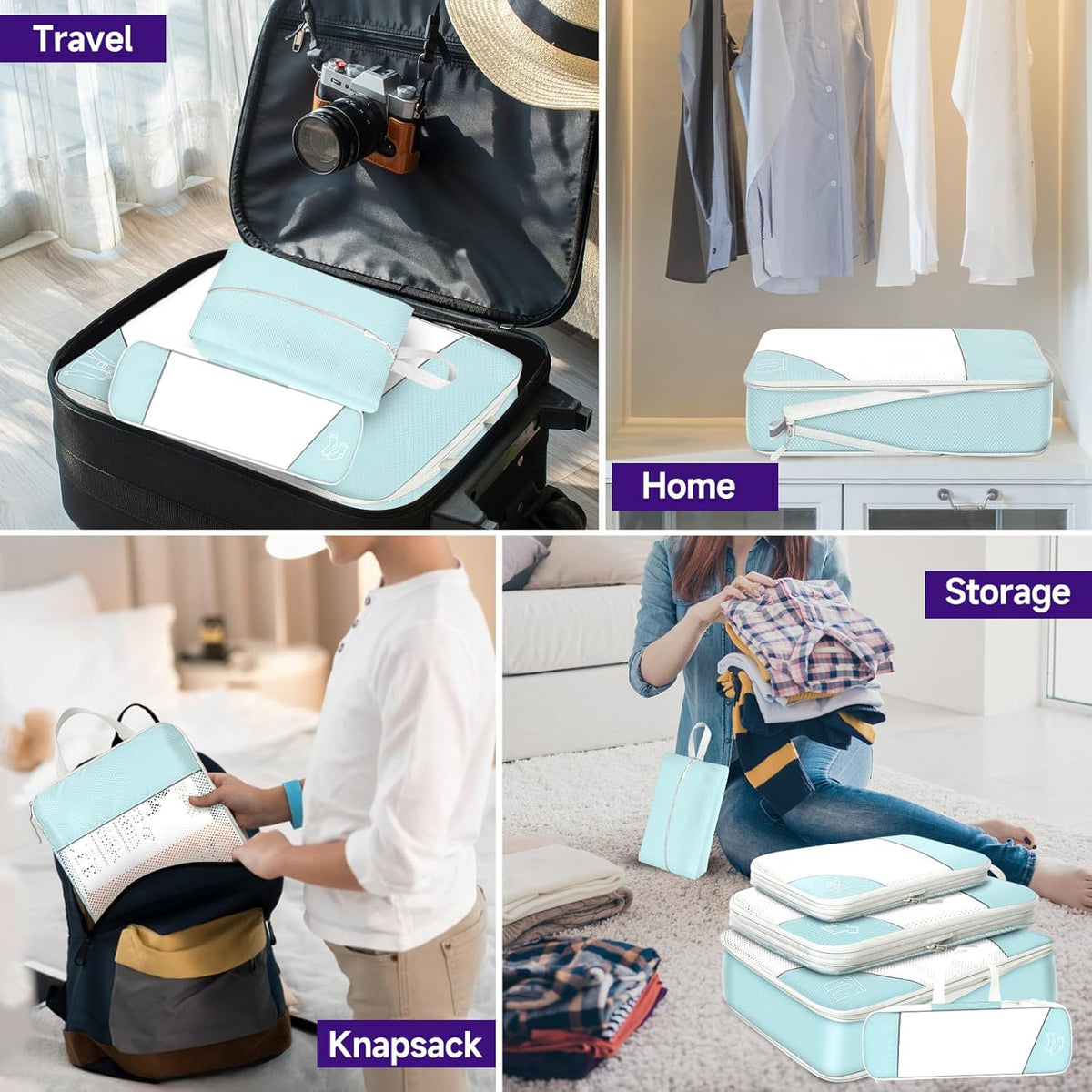 Compression Packing Cubes for Suitcases 6 Set Travel Luggage Organizer Packing For Storage Clothes Shoes