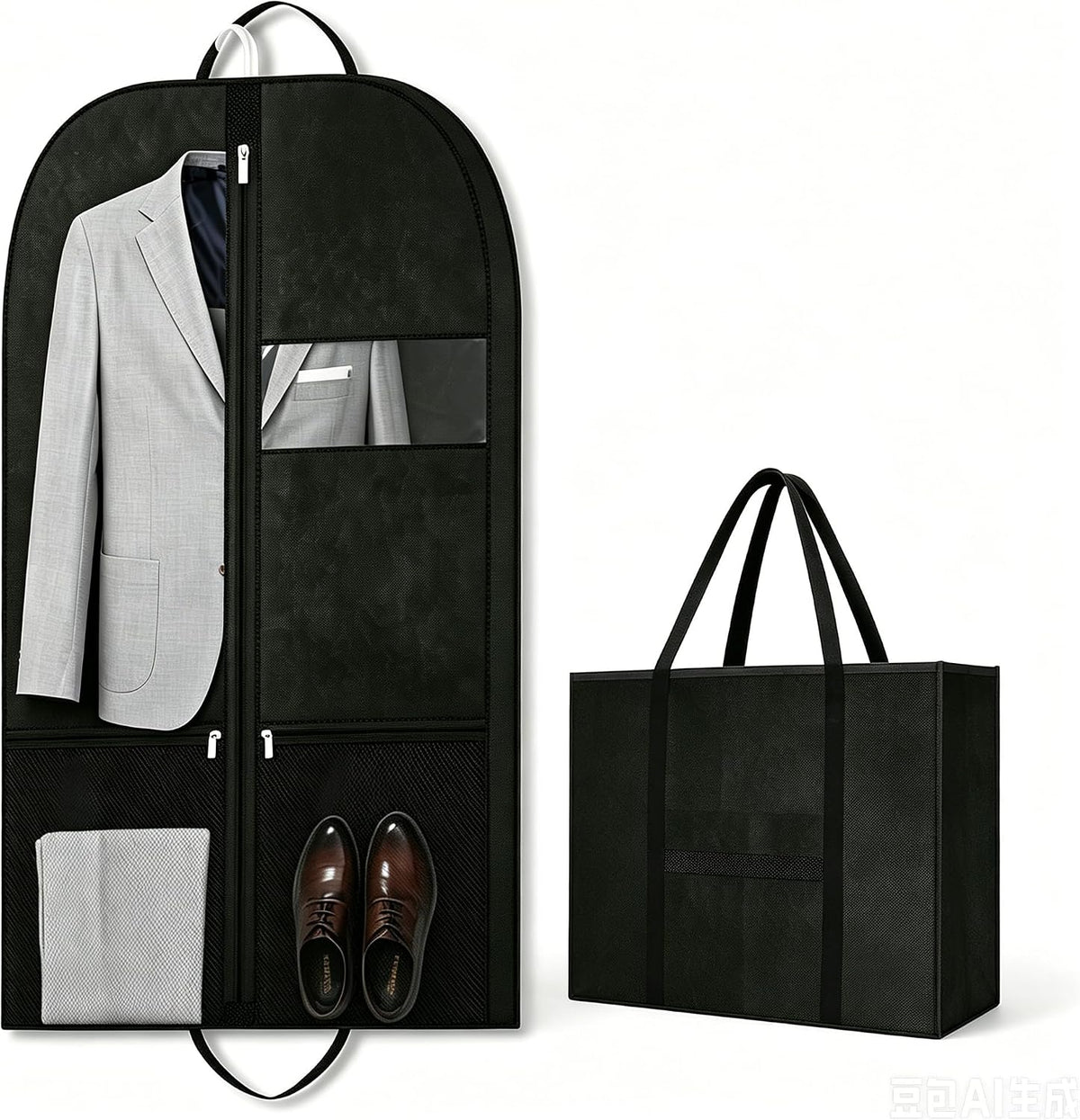 Long Garment Bag for Men, Foldable Coat Travel Bag with Shoe Pocket | Store winter coats, jackets and suits with a foldable garment bag featuring shoe storage for travel, closets and trips