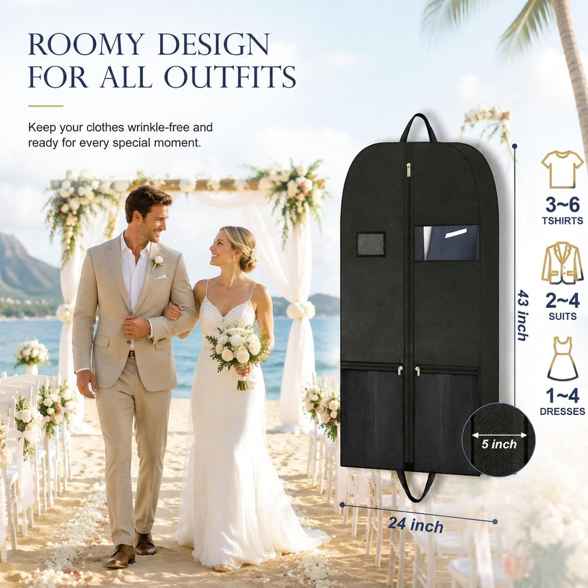 Long Garment Bag for Men, Foldable Coat Travel Bag with Shoe Pocket | Store winter coats, jackets and suits with a foldable garment bag featuring shoe storage for travel, closets and trips