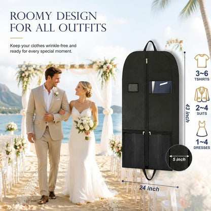 Long Garment Bag for Men, Foldable Coat Travel Bag with Shoe Pocket | Store winter coats, jackets and suits with a foldable garment bag featuring shoe storage for travel, closets and trips