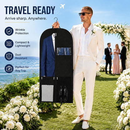Long Garment Bag for Men, Foldable Coat Travel Bag with Shoe Pocket | Store winter coats, jackets and suits with a foldable garment bag featuring shoe storage for travel, closets and trips