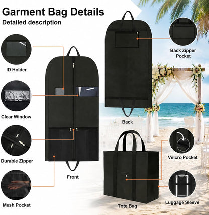 Long Garment Bag for Men, Foldable Coat Travel Bag with Shoe Pocket | Store winter coats, jackets and suits with a foldable garment bag featuring shoe storage for travel, closets and trips