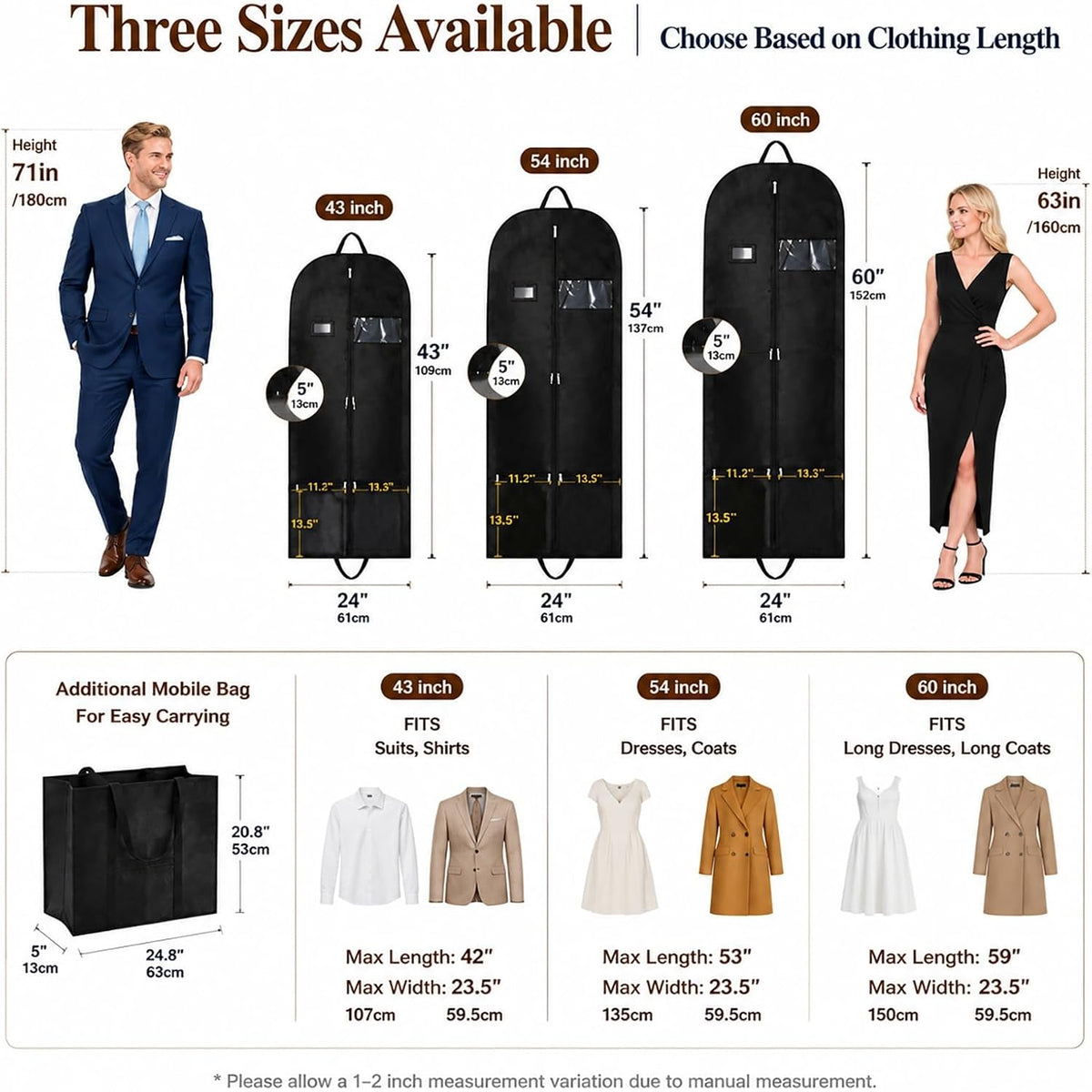 Long Garment Bag for Men, Foldable Coat Travel Bag with Shoe Pocket | Store winter coats, jackets and suits with a foldable garment bag featuring shoe storage for travel, closets and trips