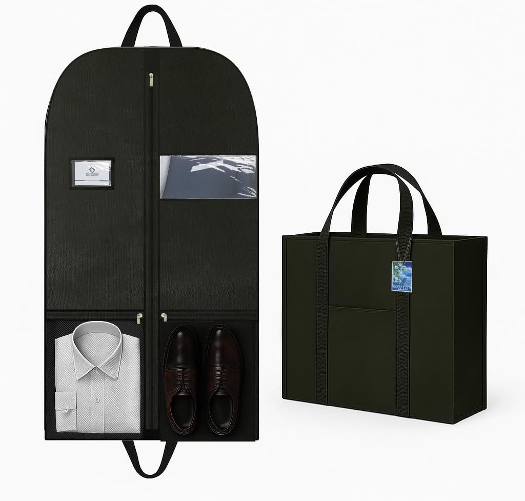 Long Garment Bag for Men, Foldable Coat Travel Bag with Shoe Pocket | Store winter coats, jackets and suits with a foldable garment bag featuring shoe storage for travel, closets and trips