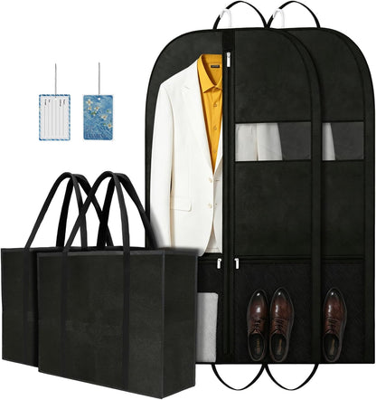 Long Garment Bag for Men, Foldable Coat Travel Bag with Shoe Pocket | Store winter coats, jackets and suits with a foldable garment bag featuring shoe storage for travel, closets and trips