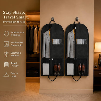 Long Garment Bag for Men, Foldable Coat Travel Bag with Shoe Pocket | Store winter coats, jackets and suits with a foldable garment bag featuring shoe storage for travel, closets and trips