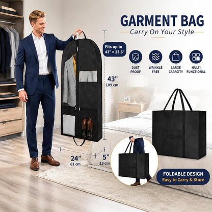 Long Garment Bag for Men, Foldable Coat Travel Bag with Shoe Pocket | Store winter coats, jackets and suits with a foldable garment bag featuring shoe storage for travel, closets and trips