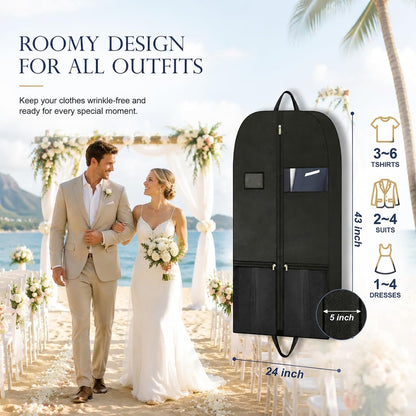 Long Garment Bag for Men, Foldable Coat Travel Bag with Shoe Pocket | Store winter coats, jackets and suits with a foldable garment bag featuring shoe storage for travel, closets and trips