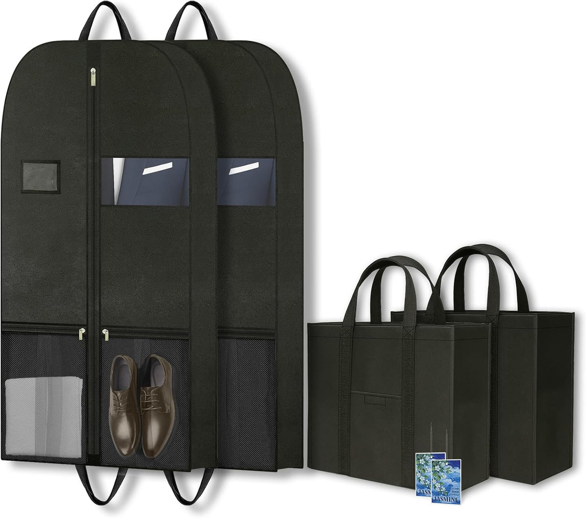 Long Garment Bag for Men, Foldable Coat Travel Bag with Shoe Pocket | Store winter coats, jackets and suits with a foldable garment bag featuring shoe storage for travel, closets and trips