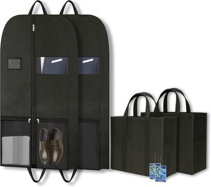Long Garment Bag for Men, Foldable Coat Travel Bag with Shoe Pocket | Store winter coats, jackets and suits with a foldable garment bag featuring shoe storage for travel, closets and trips